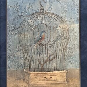 Vintage Birdcage Wall Art with Blue Bird